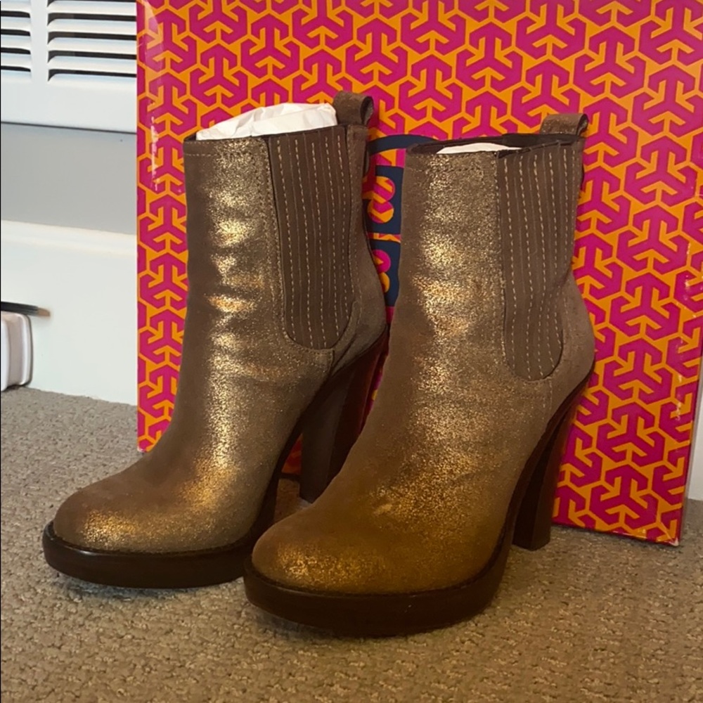 Tory Burch Gold/Bronze Suede Ankle Boots